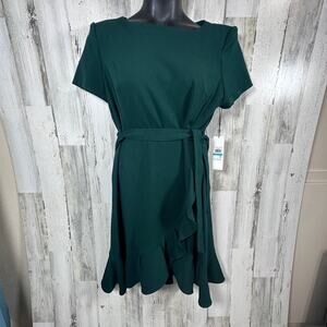 Calvin Klein Forest Green Ruffle Midi Dress 16 NWT | MSRP $139 | Elegant Chic